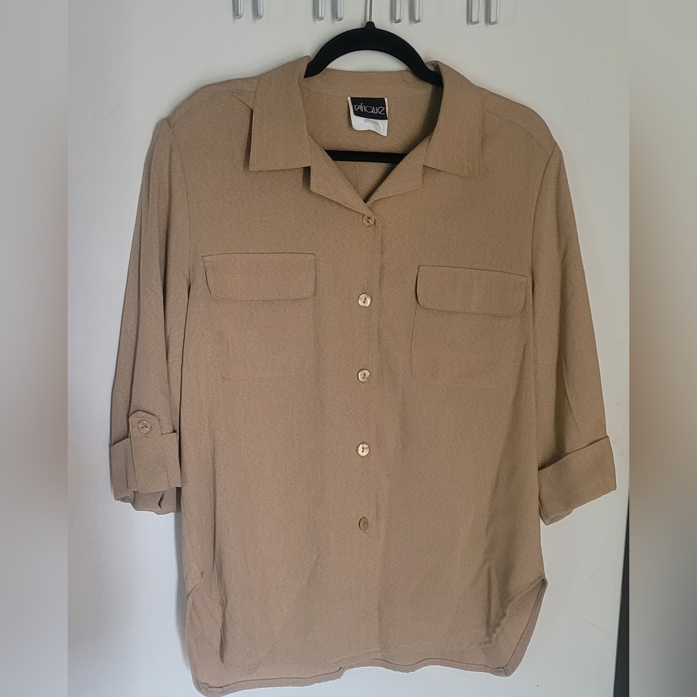 rafique Button Down Tan Shirt Size Medium